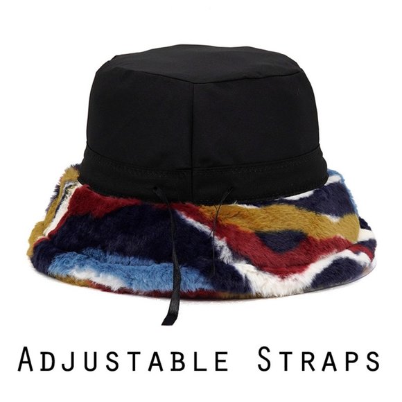 NEW Multi Color Soft Fluffy Plush Faux Fur Adjustable Cozy Fisherman Bucket Hat - Picture 4 of 11